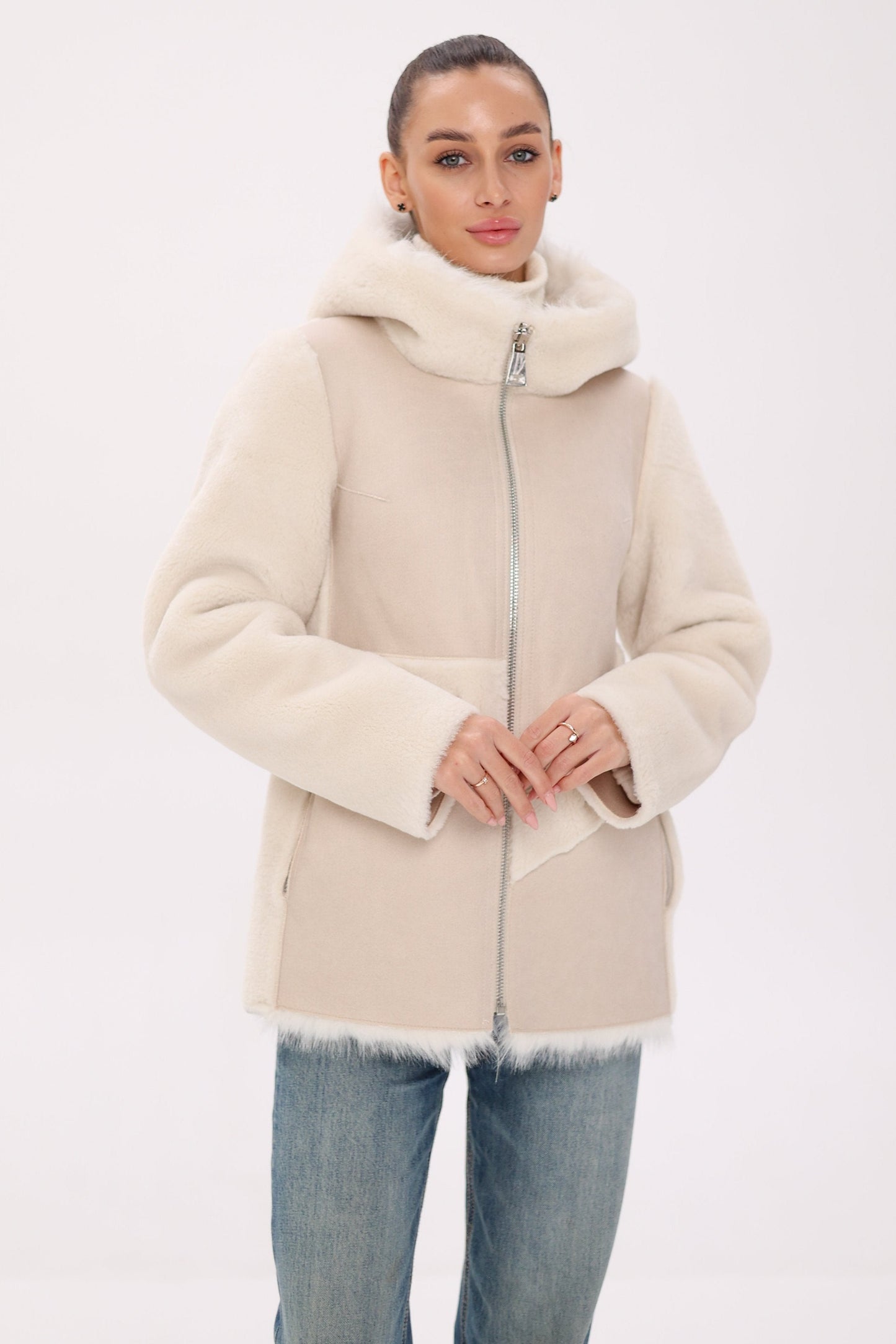 ⇆ Chaqueta Reversible con Capucha de Mezcla de Lana