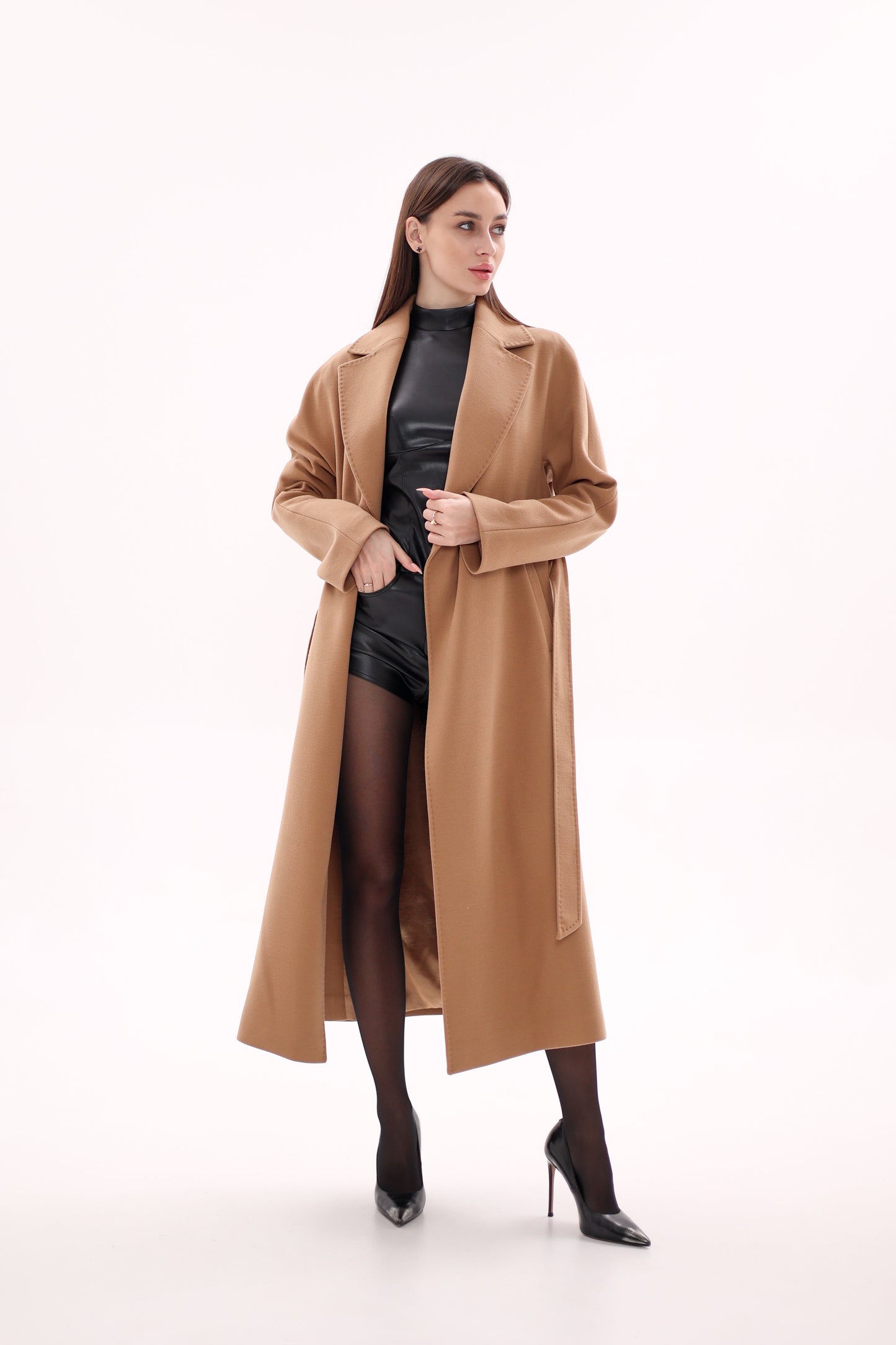 Abrigo cruzado de mezcla de lana Cambridge Comfort Classic en camel