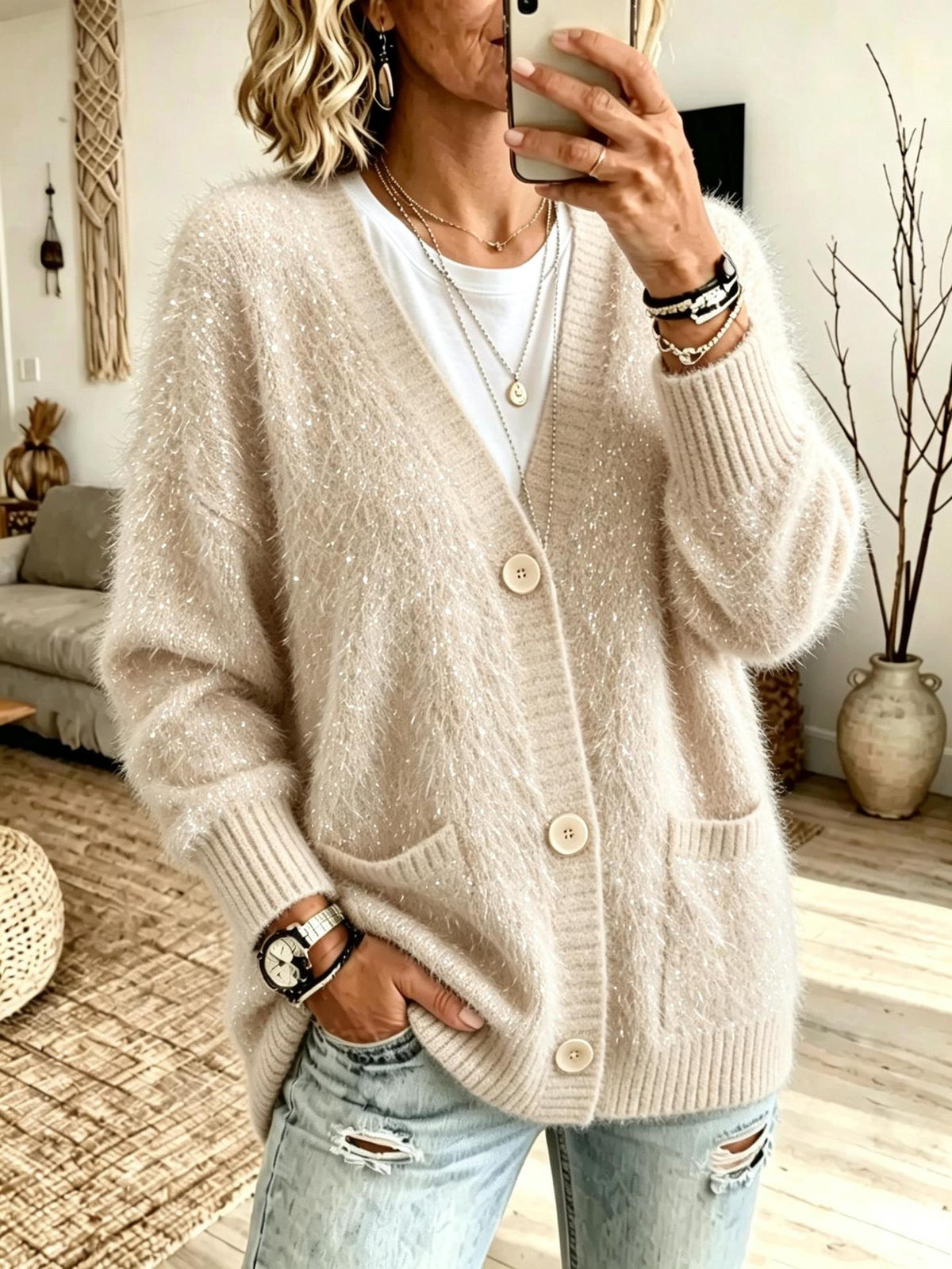 Button-down Knitted Cardigan Sweater Coat For Women