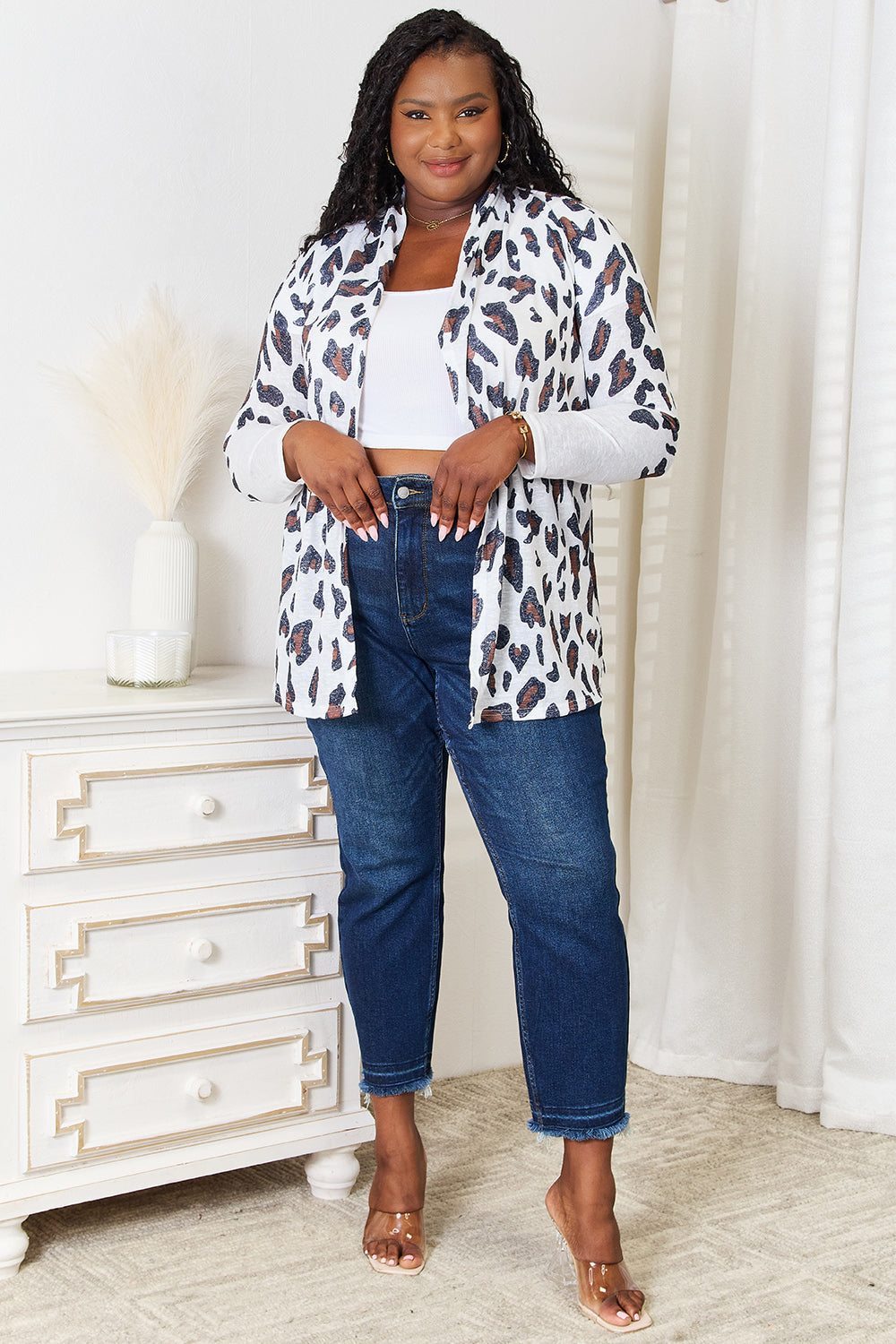 Cárdigan de manga larga con estampado de leopardo Double Take