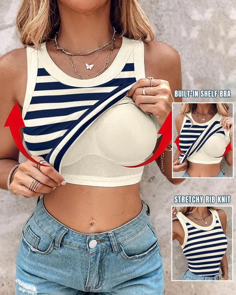 Chaleco Fino de Rayas para Mujer con Bralette – Top sin Mangas Elegante