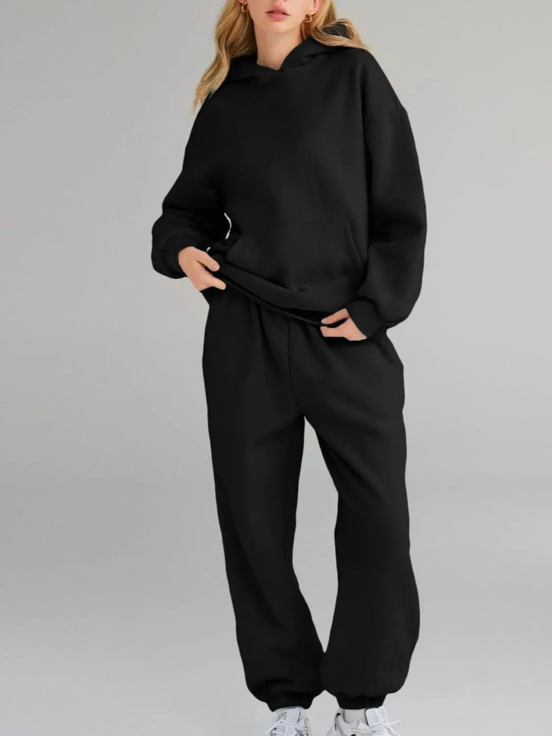 Conjunto de Sudadera con Capucha (Bolsillo Canguro) y Joggers de Talla Grande