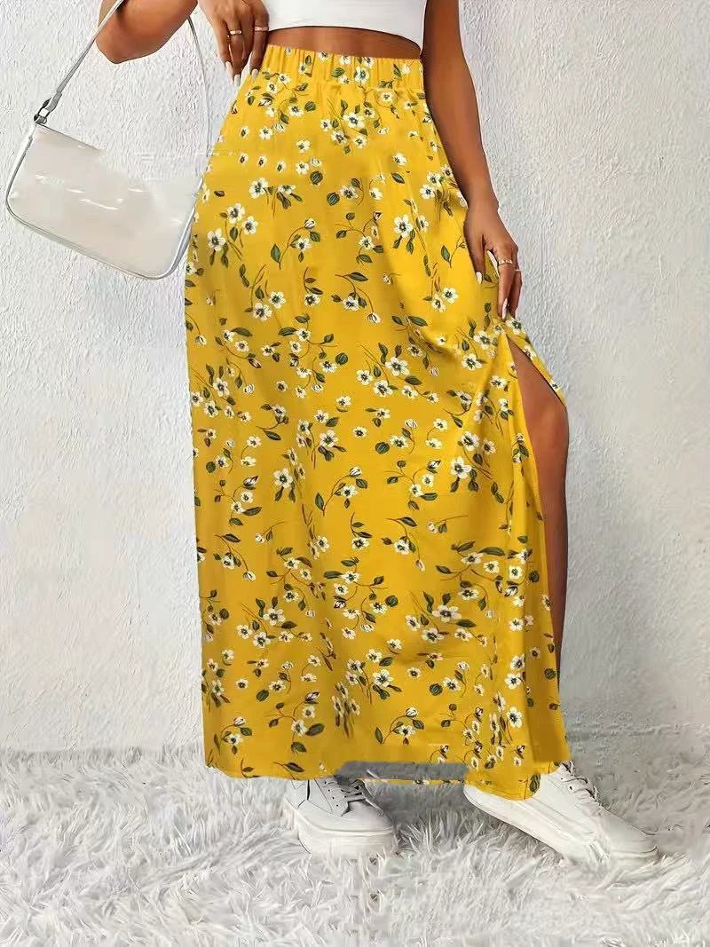 Women's Fashionable With Side-slit Printed Skirt