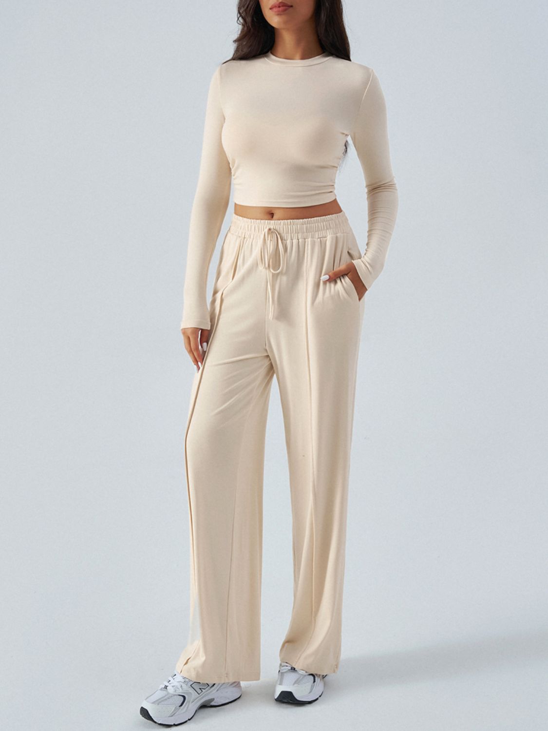 Conjunto de top de manga larga con cuello redondo y pantalones Devine