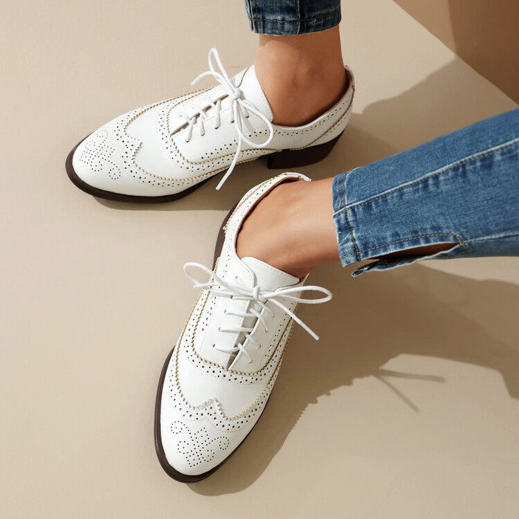 Women's Color Matching Round-Toe Lace-Up Heels