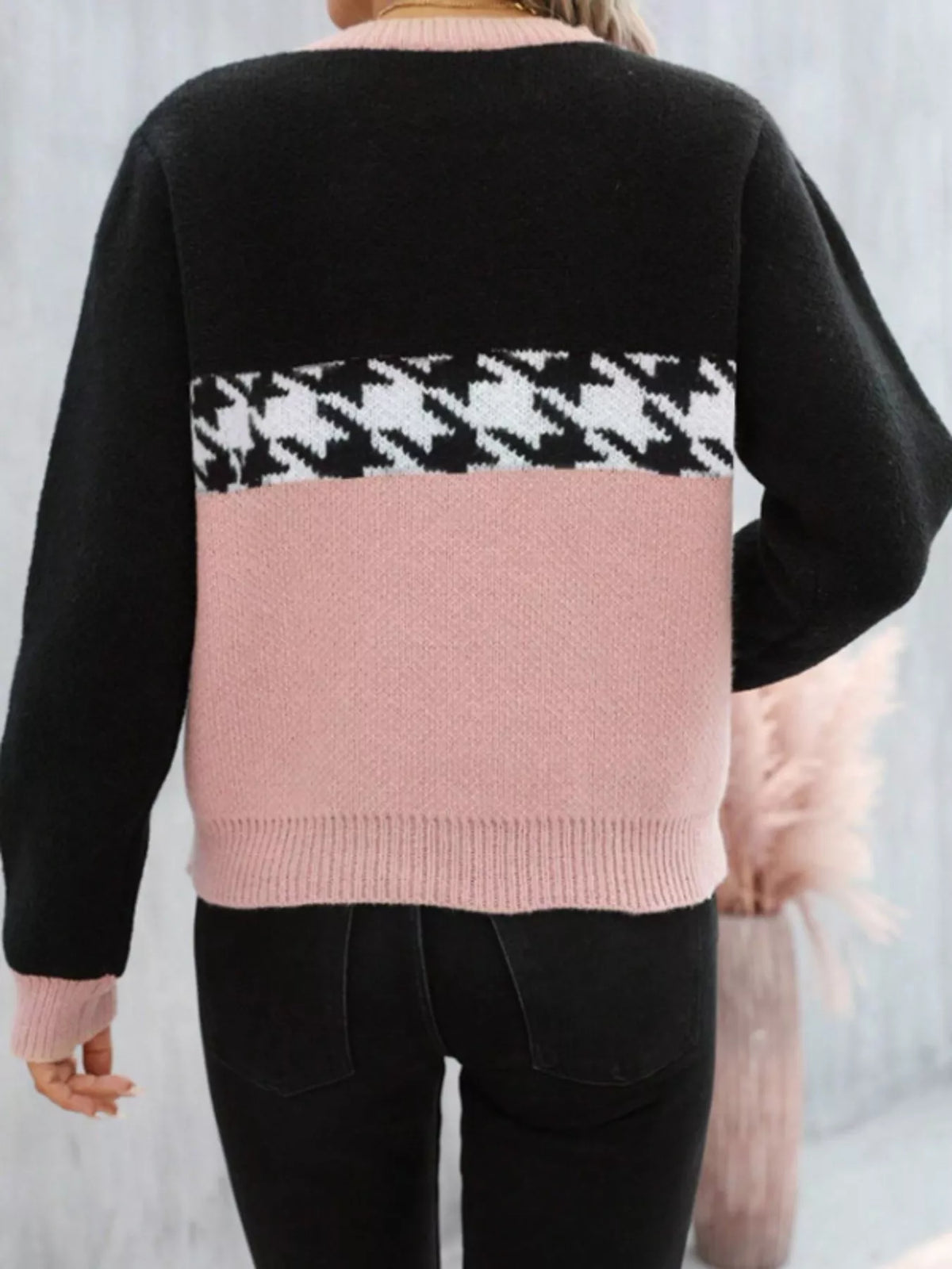 Color Block Houndstooth Sweater