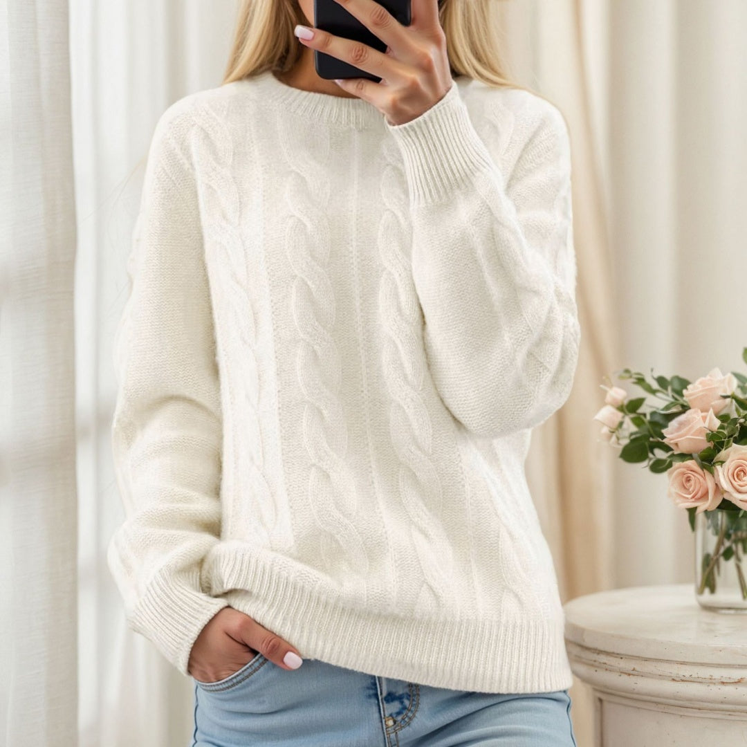 European And American Foreign Trade Women's Wear 2026 Autumn And Winter New Round Neck Solid Color Knitted Shirt Top Retro Fried Dough Twists Pullover Sweater Women