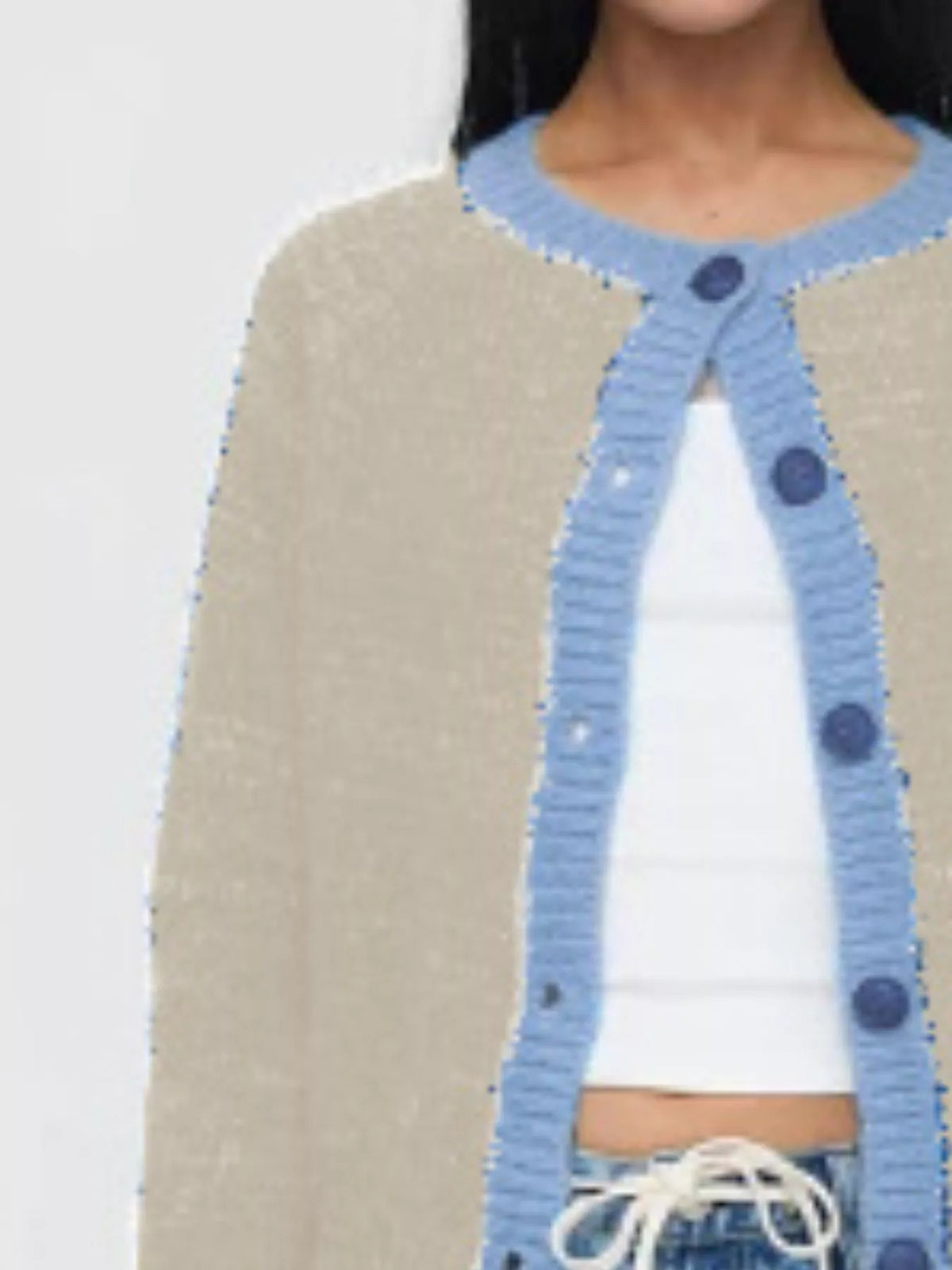 Contrast Trim Button-Up Cardigan