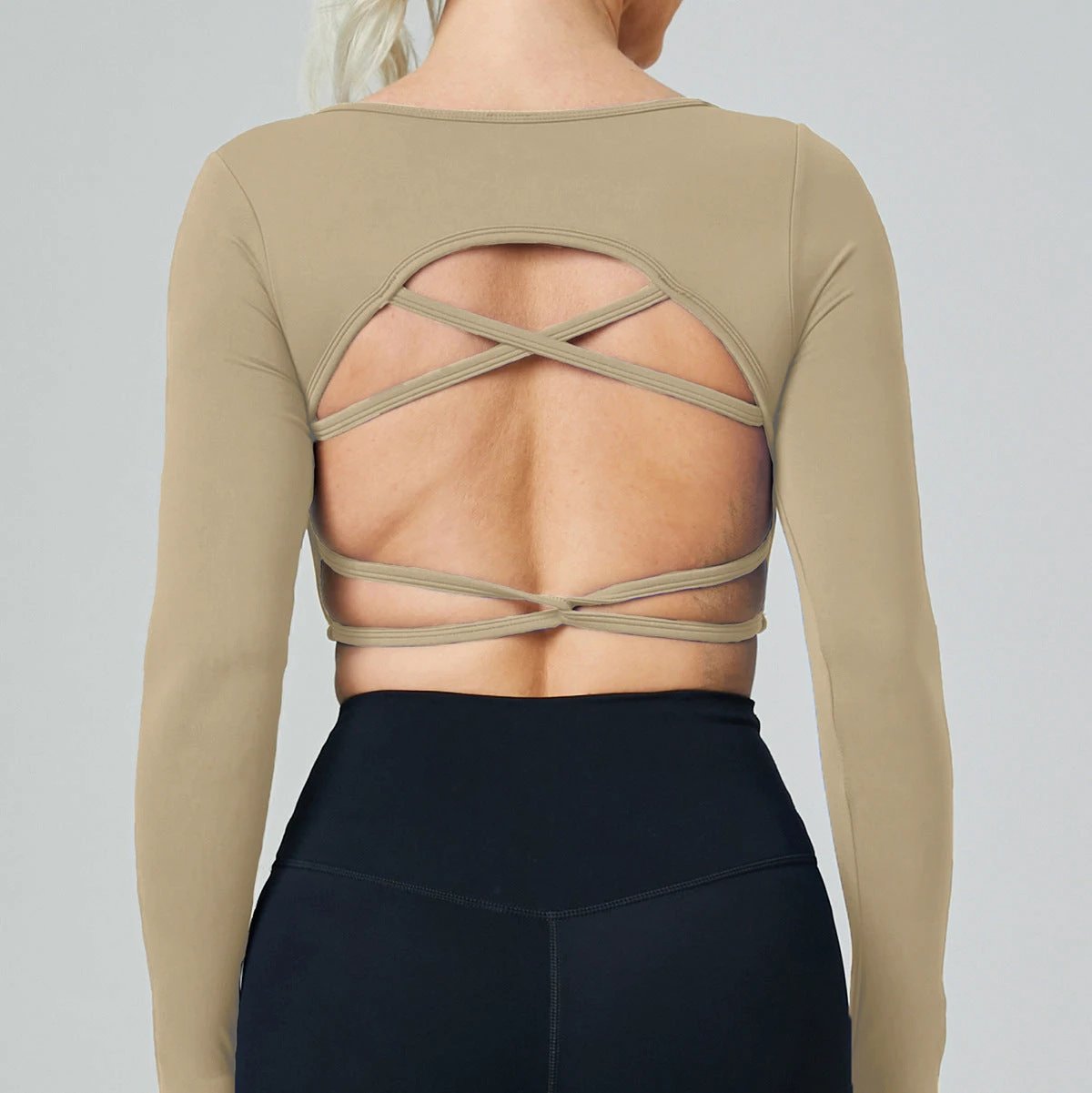Quick Drying Clothes Outdoor Long Sleeve Cross Beauty Back Workout Clothes Sports Top