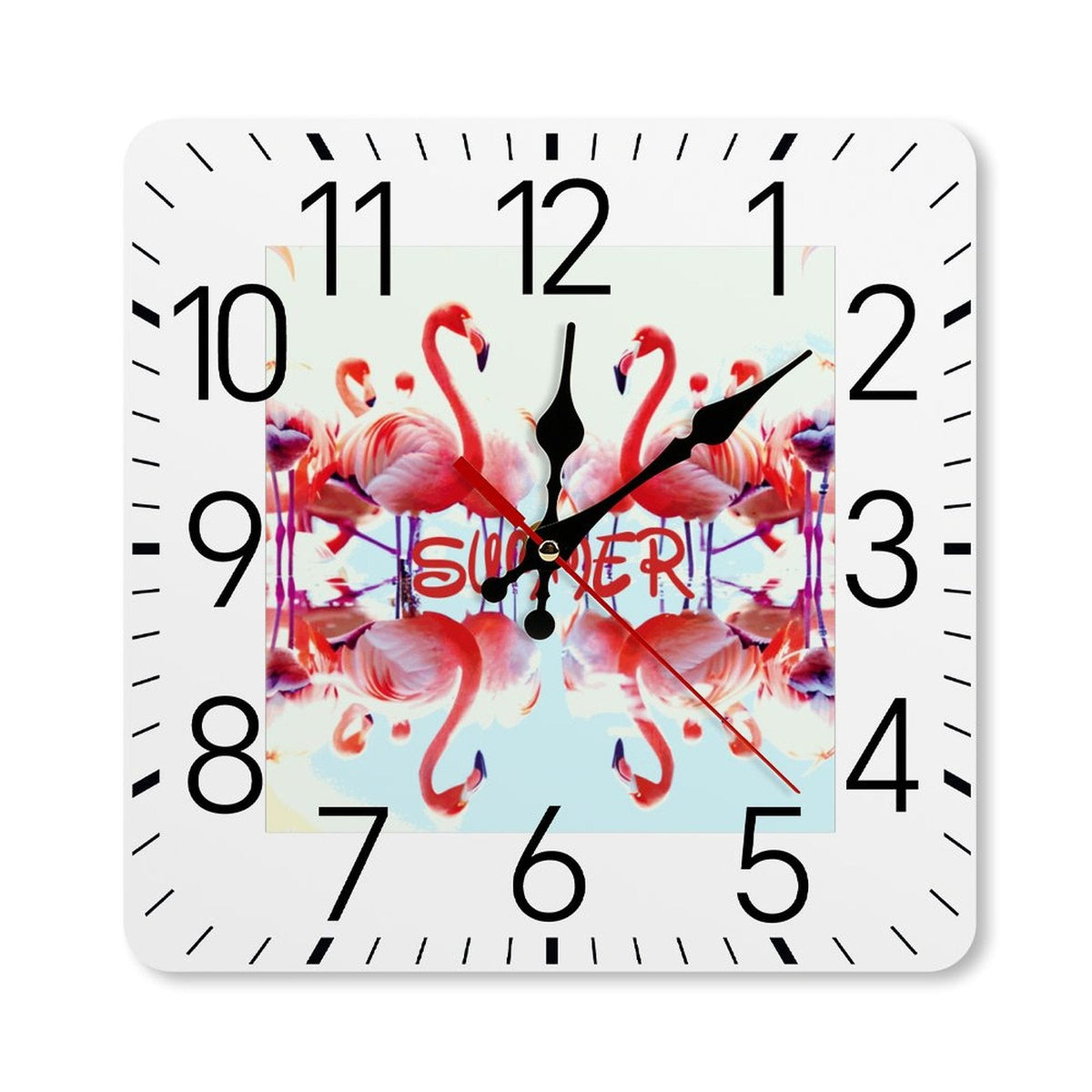 Pink Flamingos Summer Design Square Wall Clock - 9.8" x 9.8"