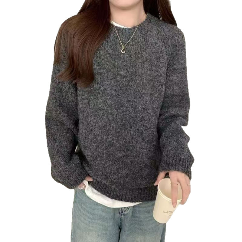 Korean-style Soft-styled Purple Sweater Crew-neck Sweater