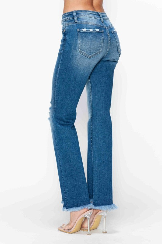 Jeans rectos a la altura de la cadera bytos, con bajo deshilachado y efecto desgastado