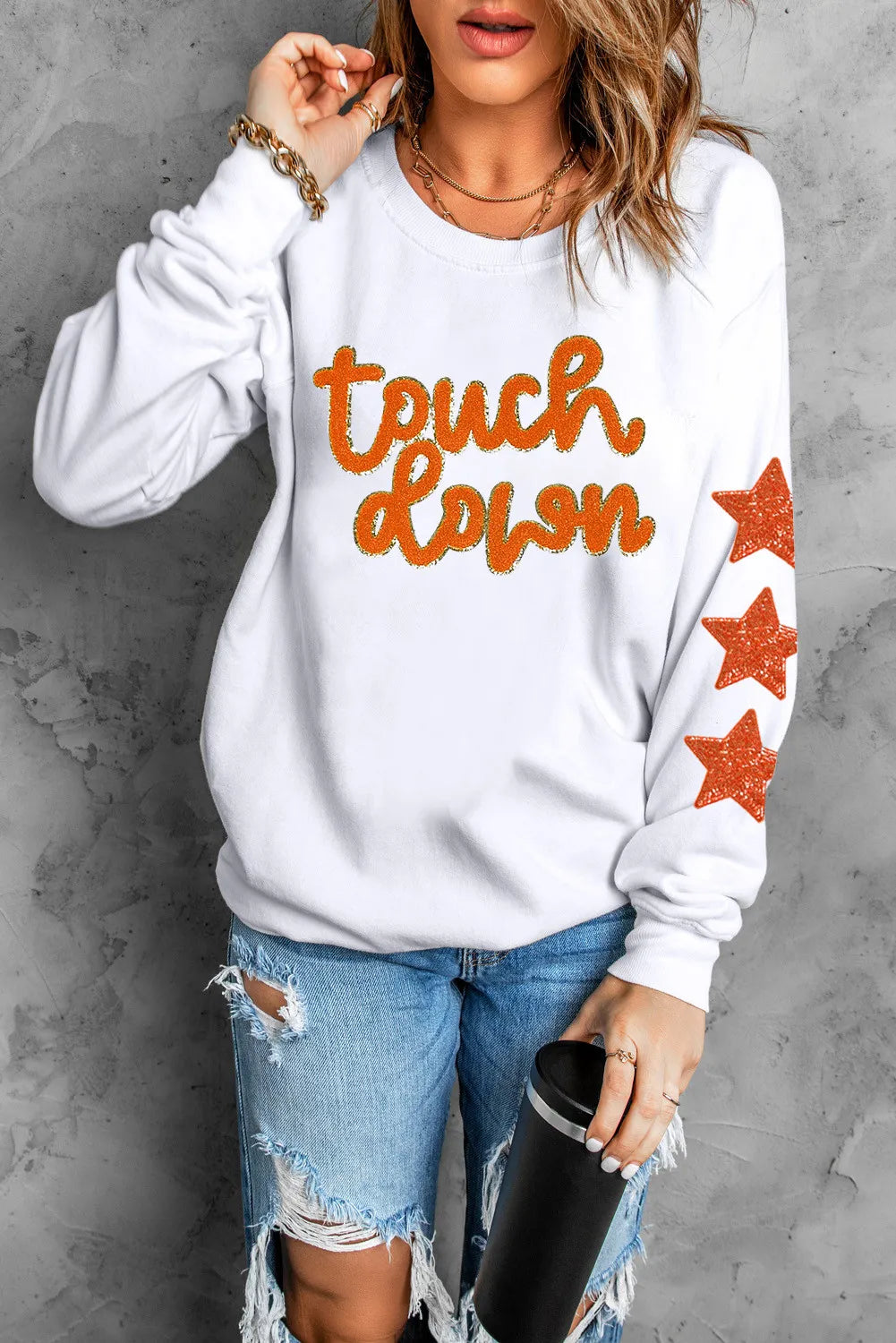 Sudadera de cuello redondo y manga larga con estampado de letra y estrella