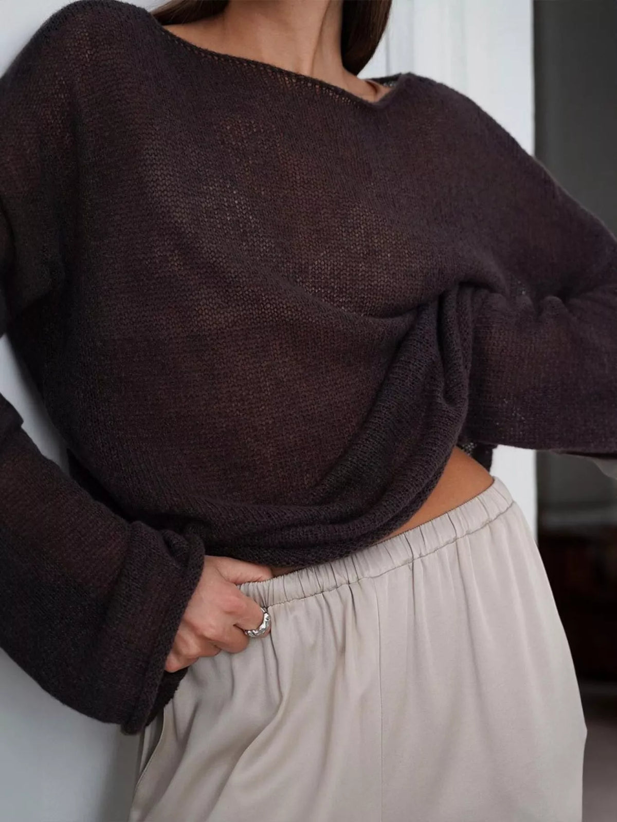 Boat Neck Dropped Shoulder Sweater