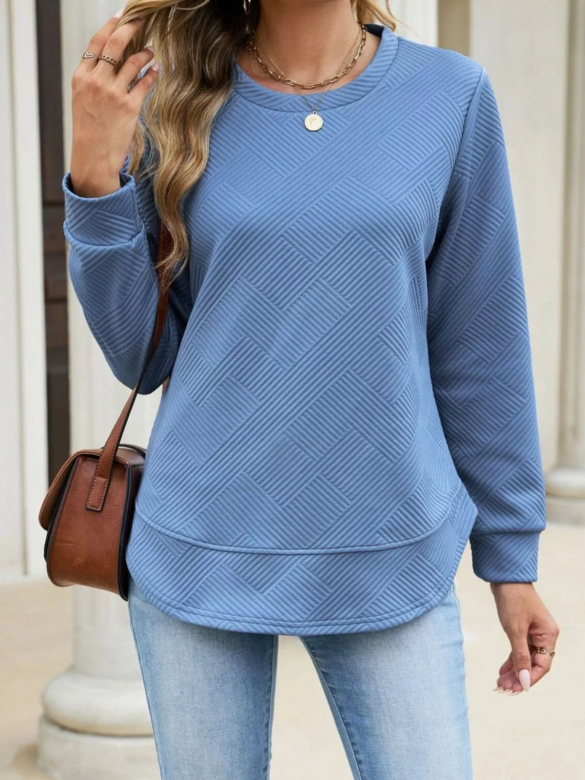 Textured Crew Neck Sweatshirt