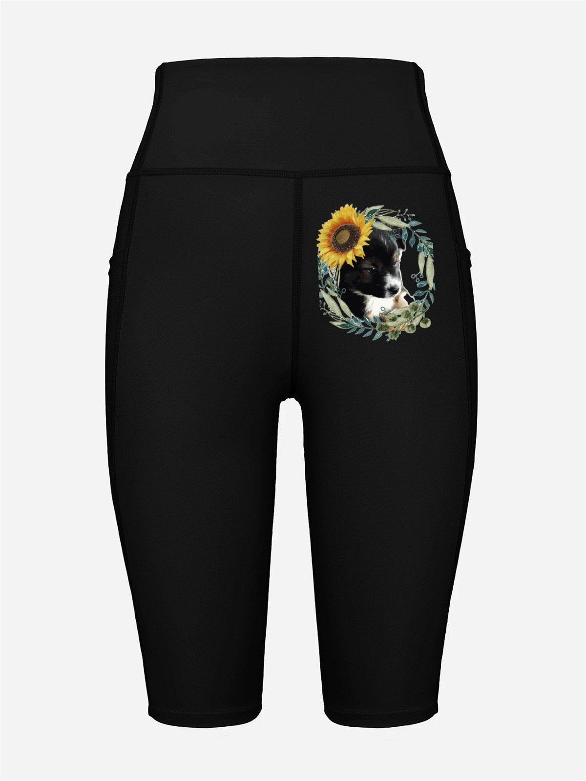 Cute Black Puppy Women's Knee-Length Swim Shorts (Front Printing)