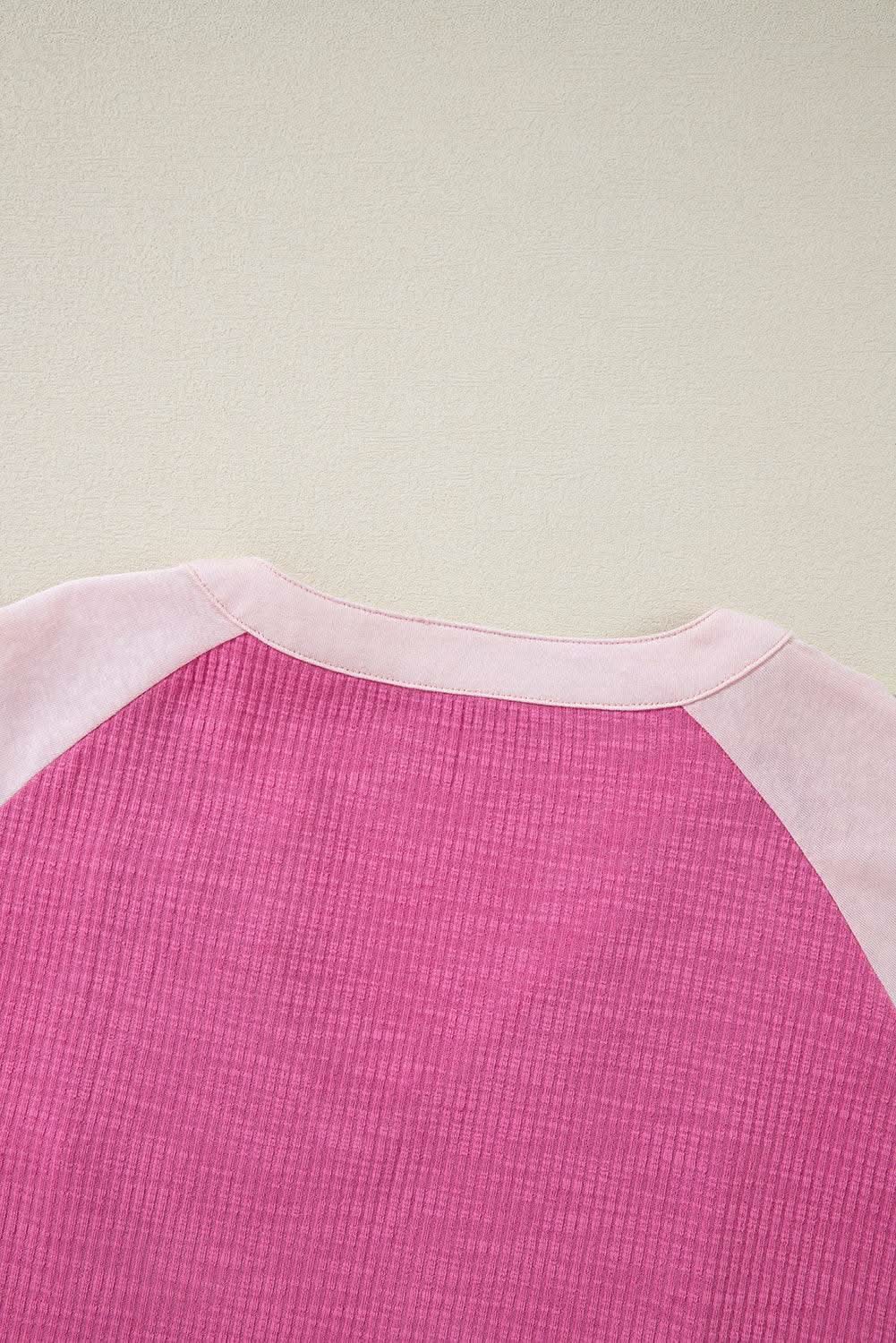 Love Salve Women's Oversize Top Colorblock 3/4 Sleeve — Pink