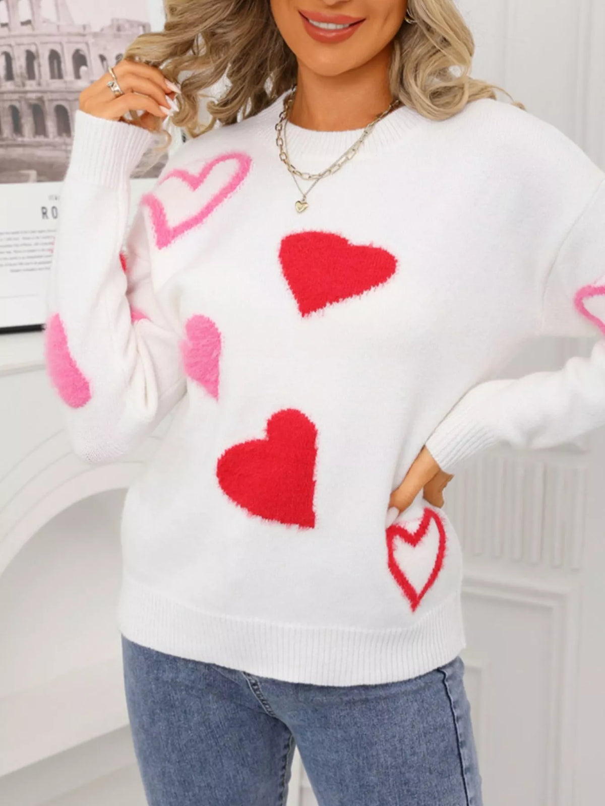 Valentine's Day Heart Pattern Knit Sweater