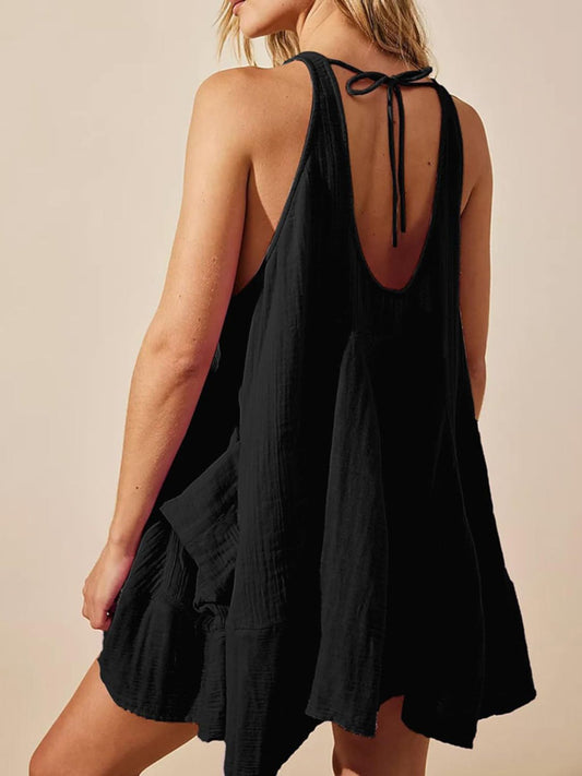 Minivestido Devine con tirantes anchos y escote scooped anudado