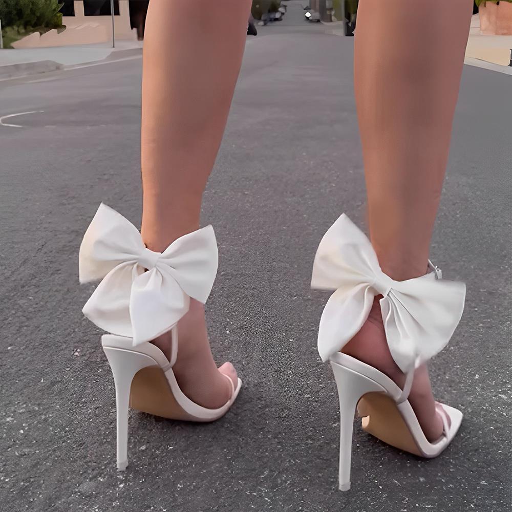 Women's Rhinestone Stiletto Sandals with Back Bow