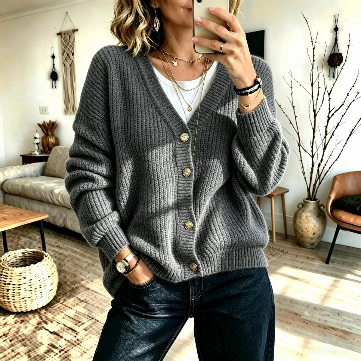 Women's V-neck Knitted Cardigan Sweater Coat