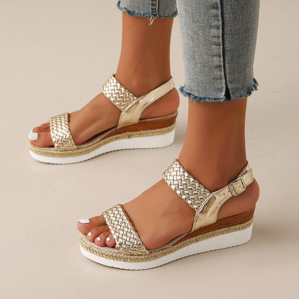 Woven Platform Wedge Slides