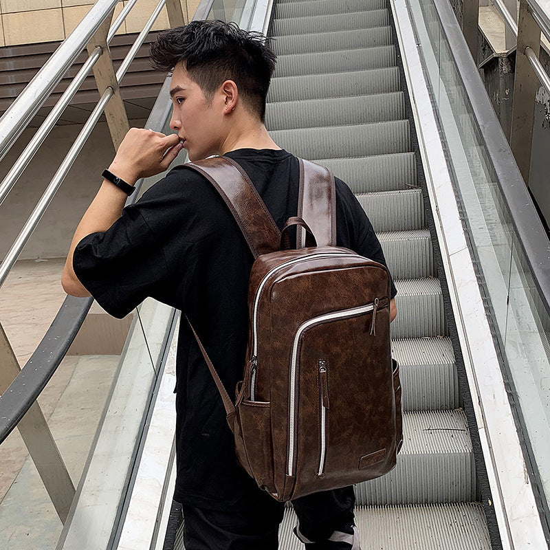 Men's PU Leather Business Casual Travel Backpack Travel Backpack