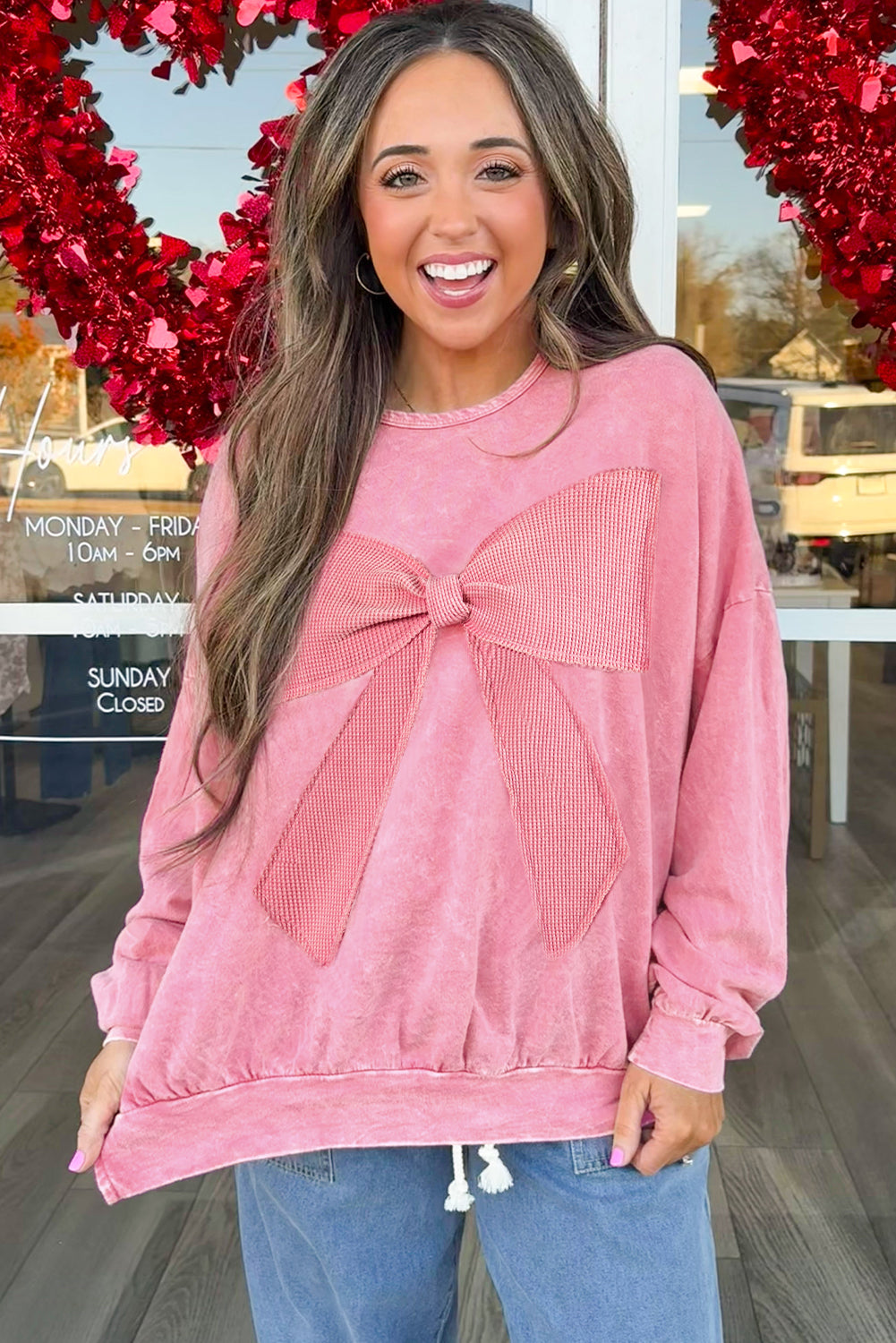 Sudadera Orquídea Ramo Lavado Mineral Waffle con Lazo y Parches