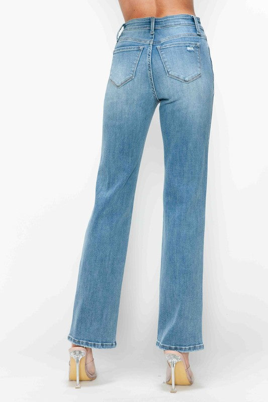 Jeans rectos de tiro alto desgastados Bytos de tamaño completo