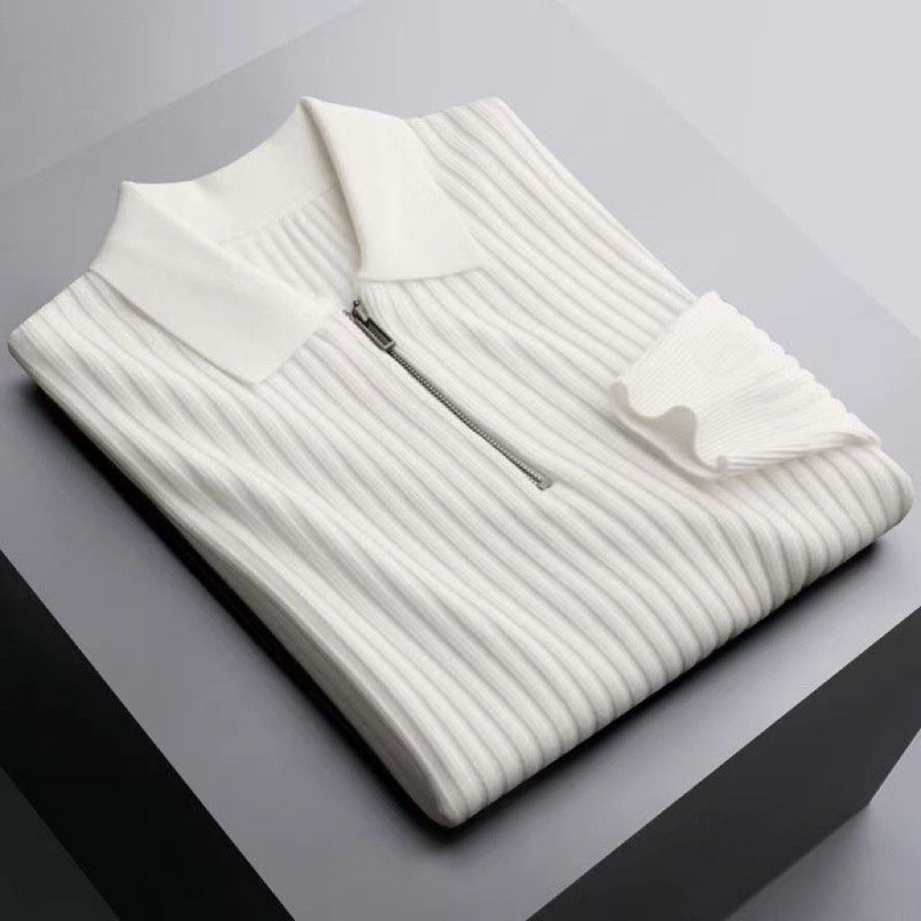 Lapel Knitted Polo Shirt Warm Bedford Cord Sweater Men's Half Zipper Knitted Top