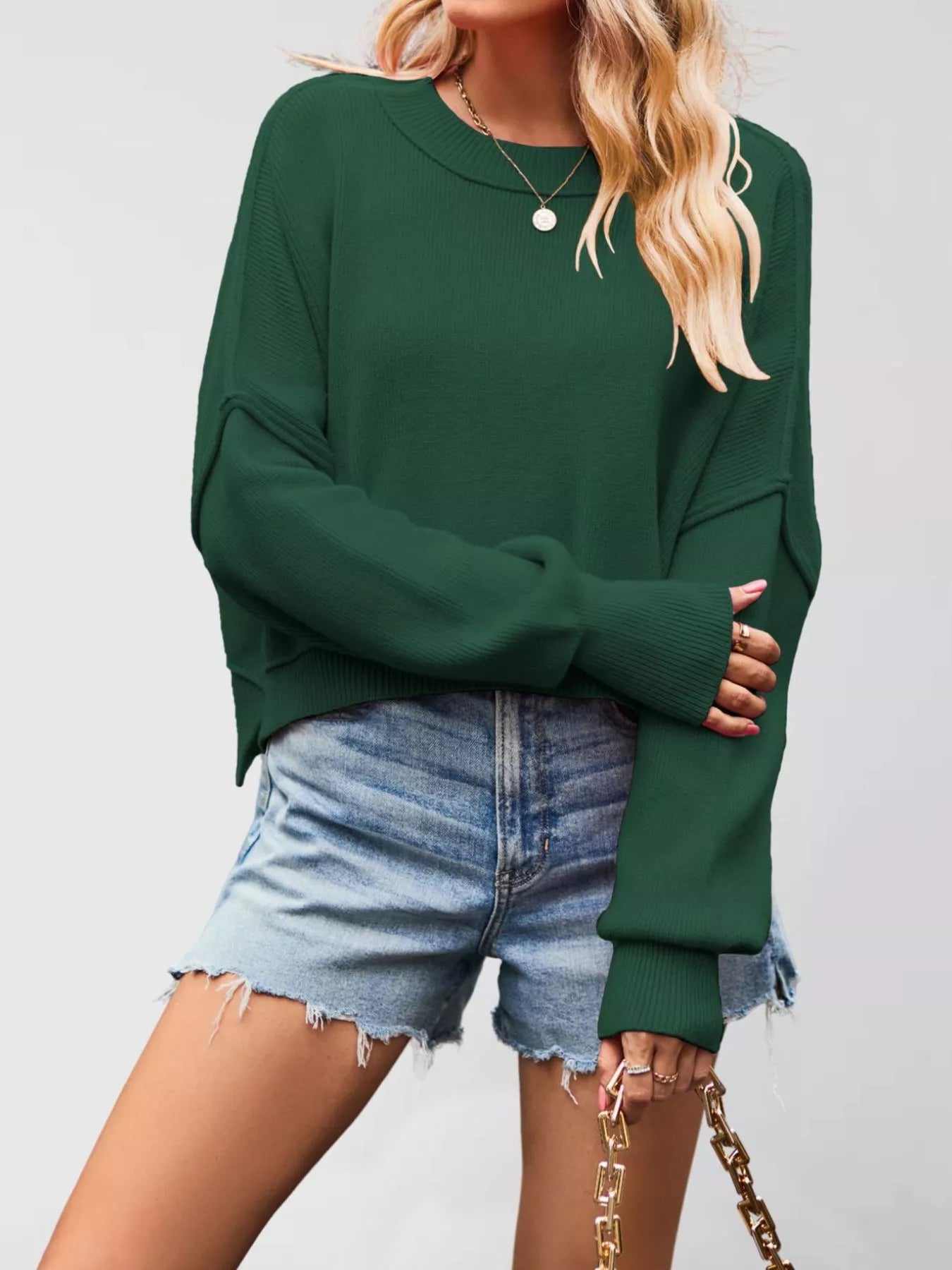 Crew Neck Dropped Shoulder Sweater