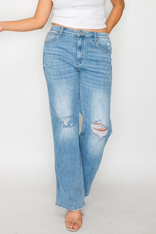 Jeans rectos de tiro alto desgastados Bytos de tamaño completo