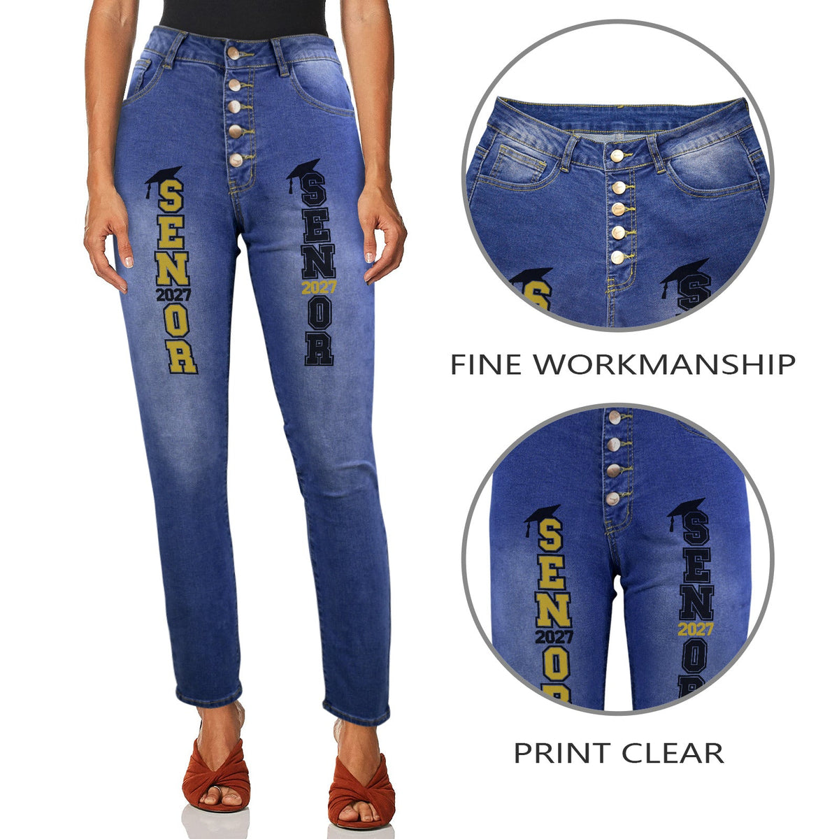 Women's Senior 2027 Decorated Jeans with Front Printing