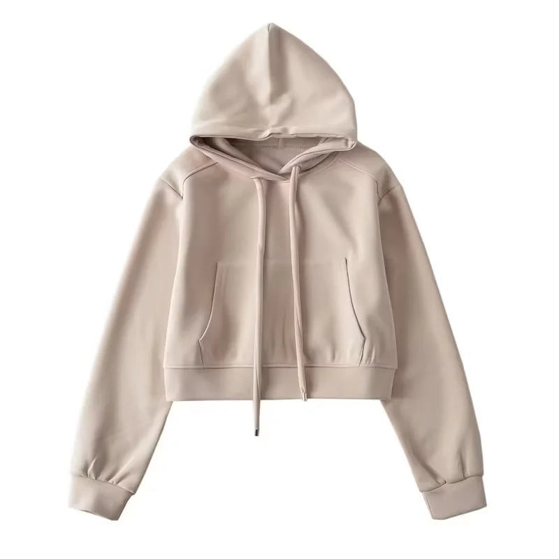 Hooded Cropped Sweatshirt Womens Casual Sports Jacket
