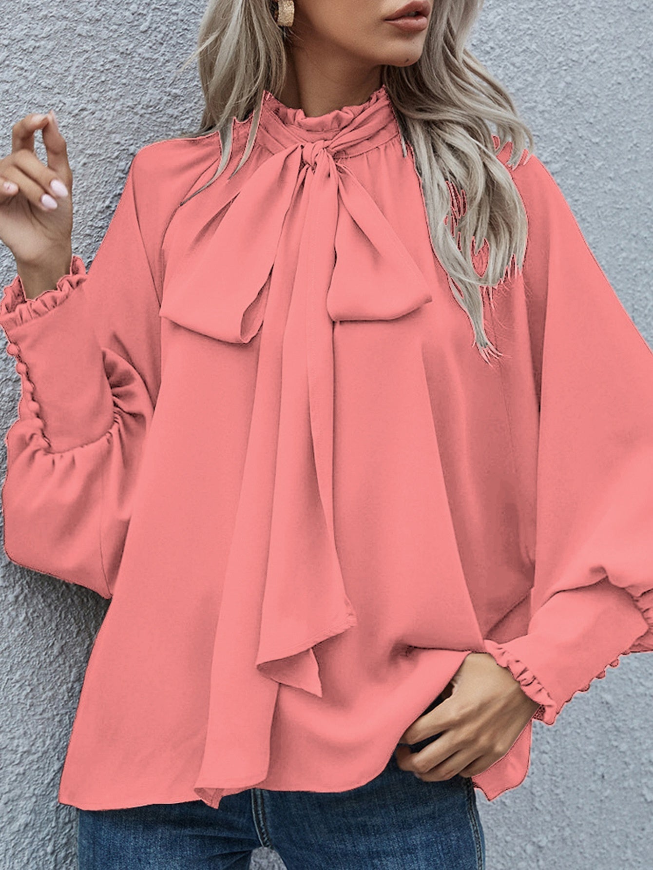Blusa de manga larga Ins, lazo, mangas abullonadas, moda, estilo ejecutivo, blusas de oficina para mujer. Consulta la tabla de tallas en "más detalles".