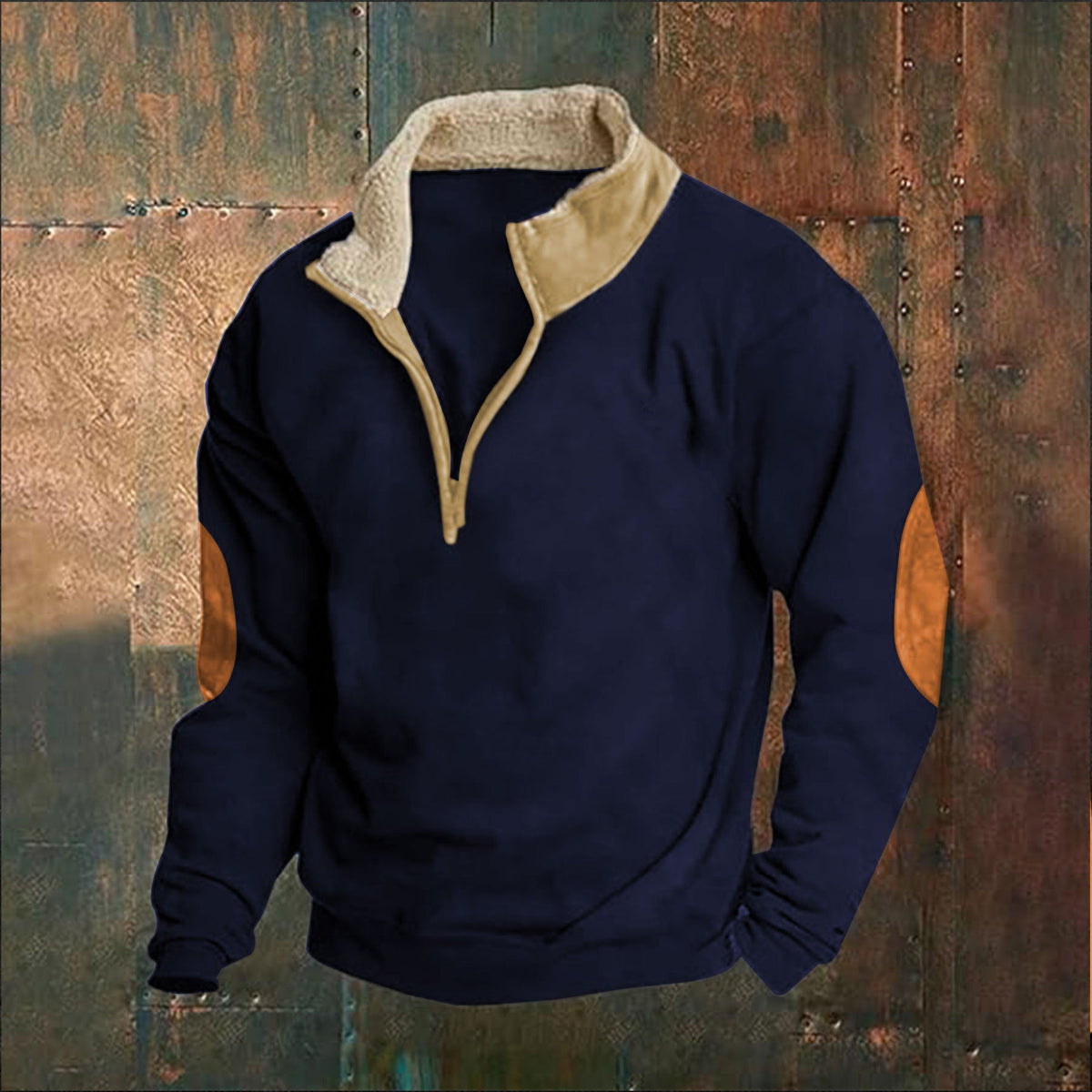 Cross-Border European And American Temu Amazon New European Size Sweatshirt Retro Patchwork Embroidered Half-Zip Men's Long-Sleeve Sweatshirt
