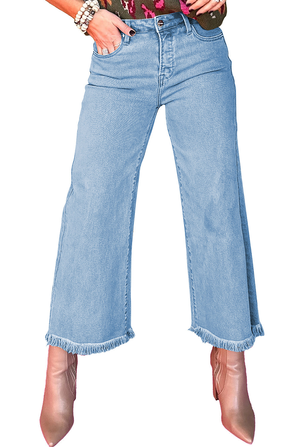 Jeans recortados de tiro alto Myosotis con efecto ácido