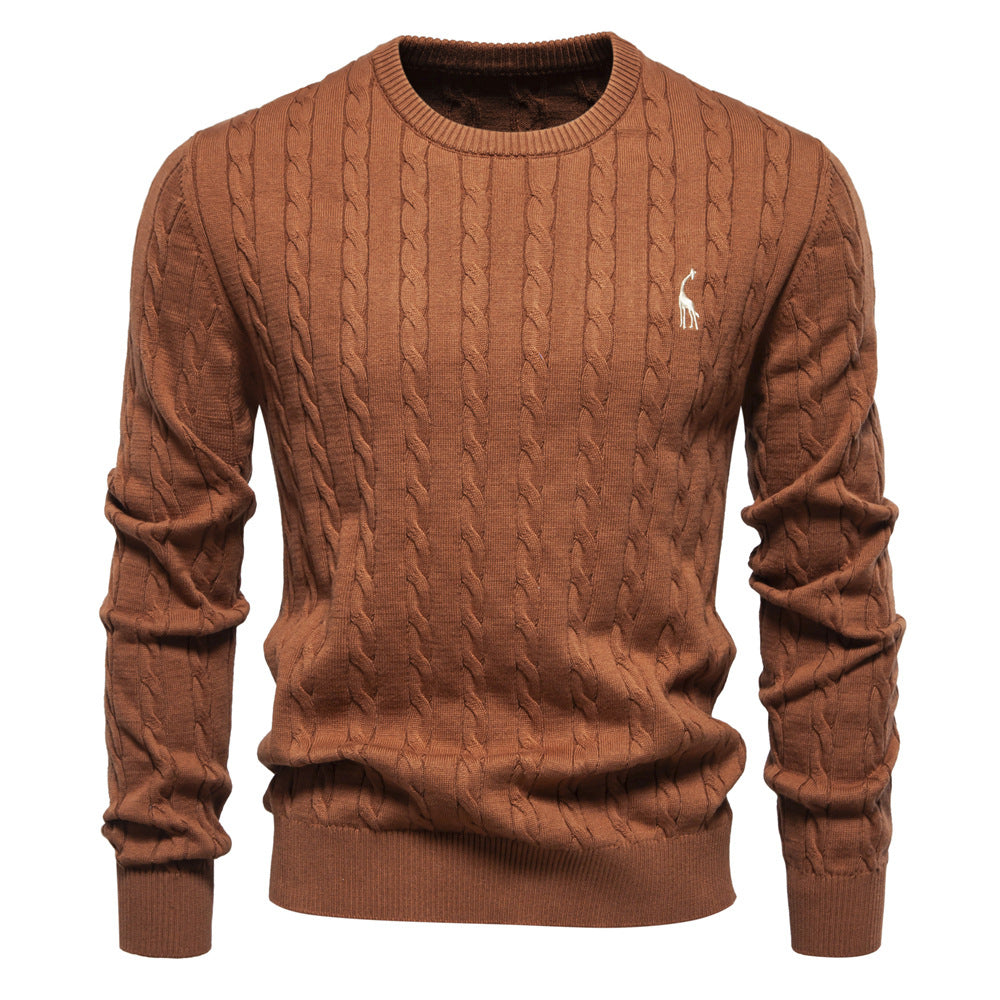 2026 Autumn And Winter New Cross-border Foreign Trade High Quality Men's Sweater Pullover Fawn Embroidery Solid Color Sweater For Men