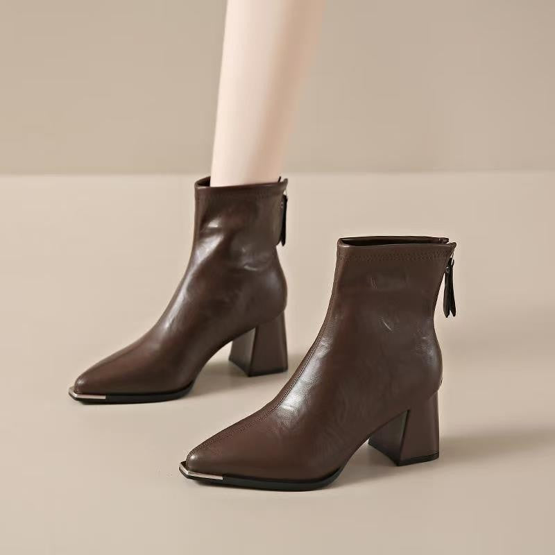 Women's Pointed-Toe Chunky Heel Ankle Boots