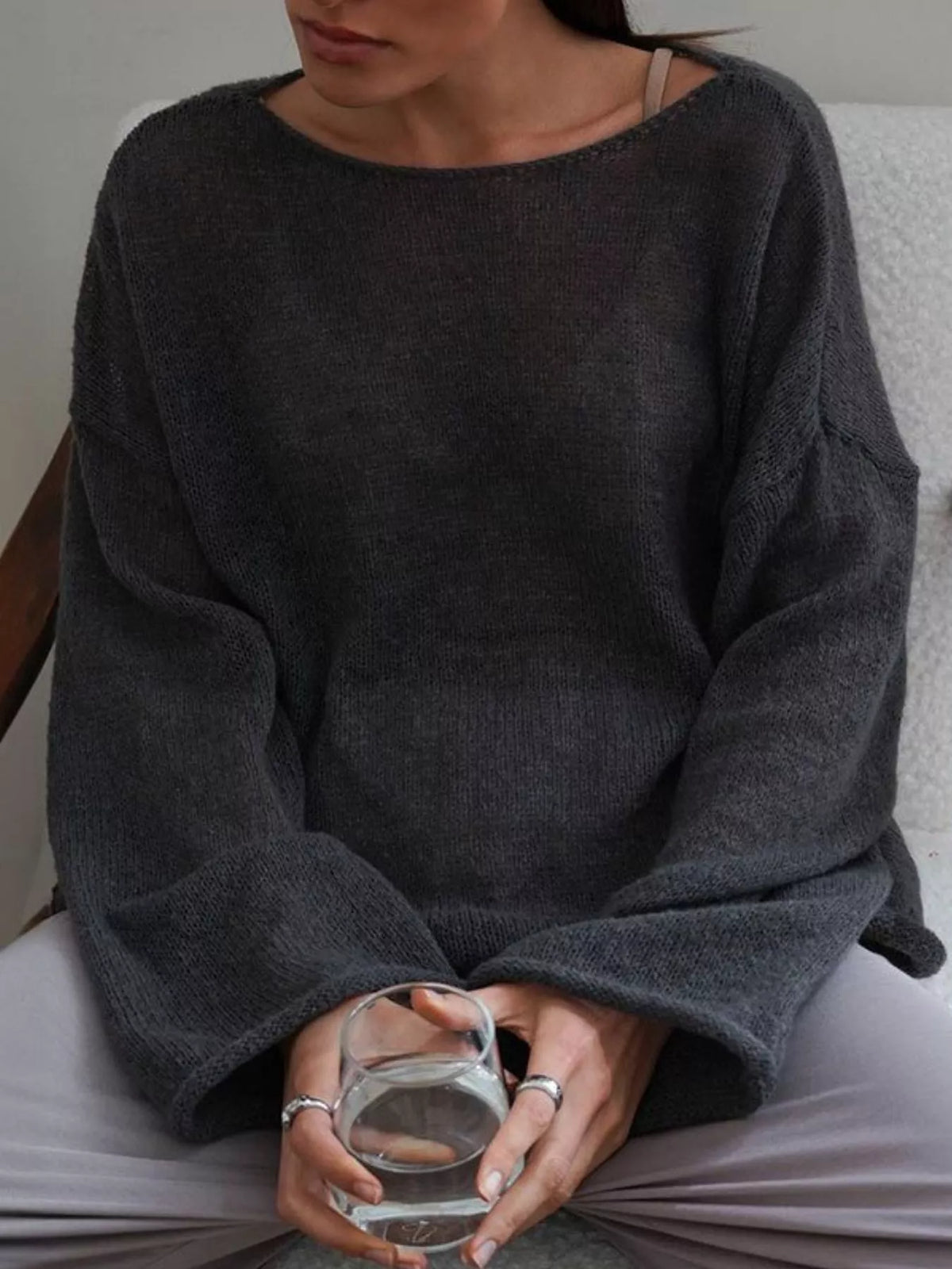 Boat Neck Dropped Shoulder Sweater