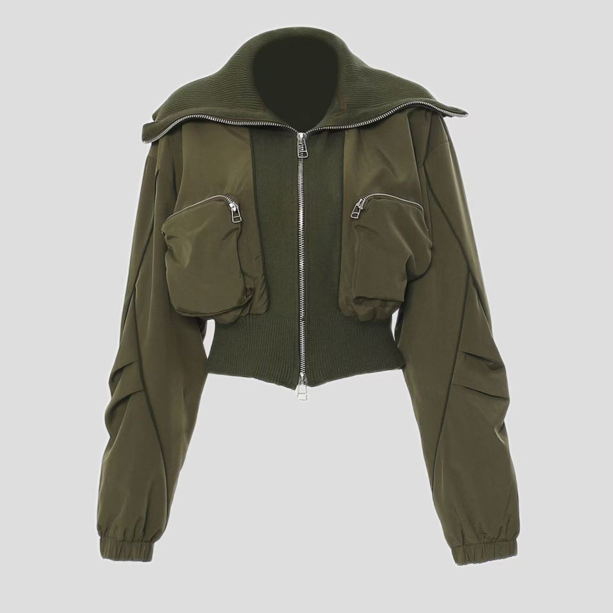 Womens Casual Jacket With Zippered Pockets And A Lapel Design