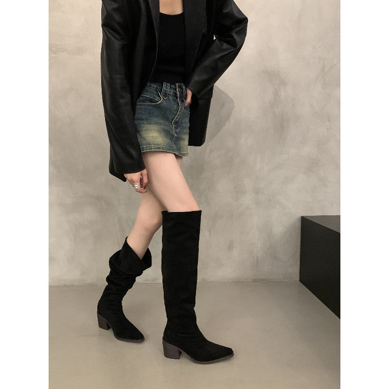 New Velvet-lined Pointed-toe Knee-high Equestrian Boots