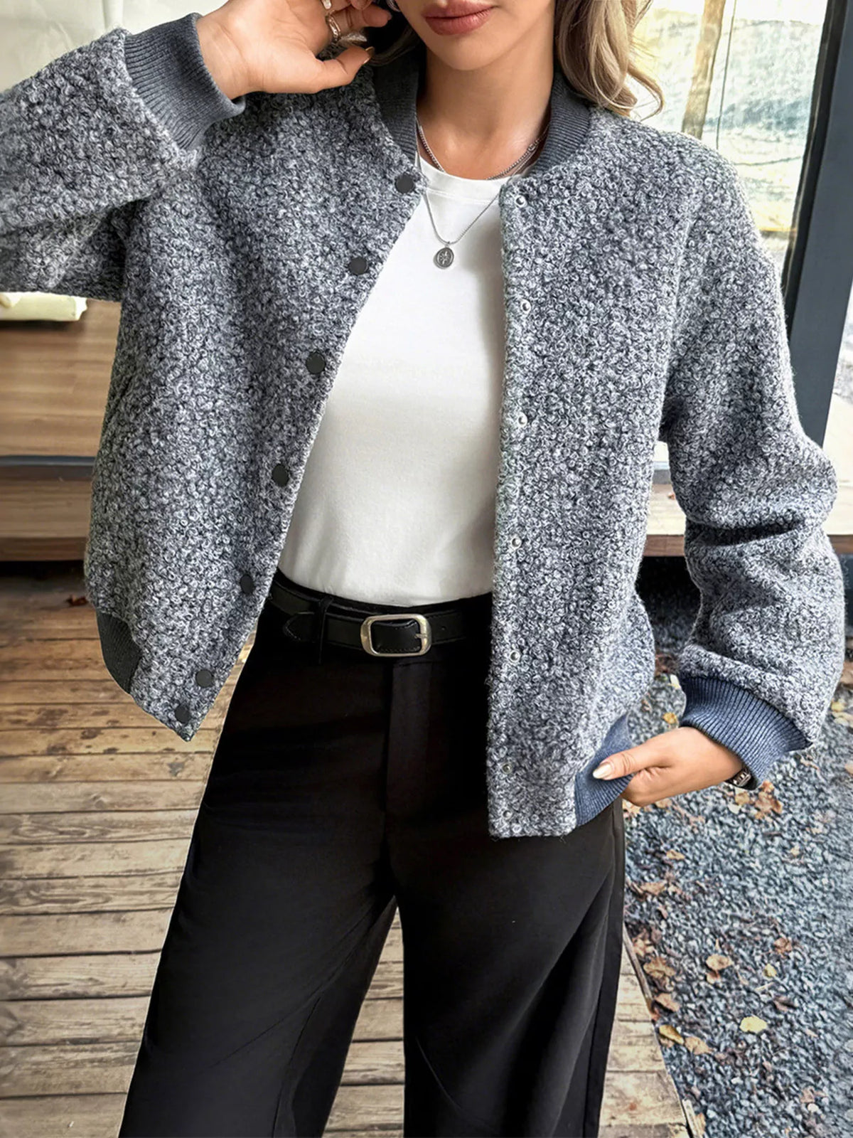 Snap Down Dropped Shoulder Jacket
