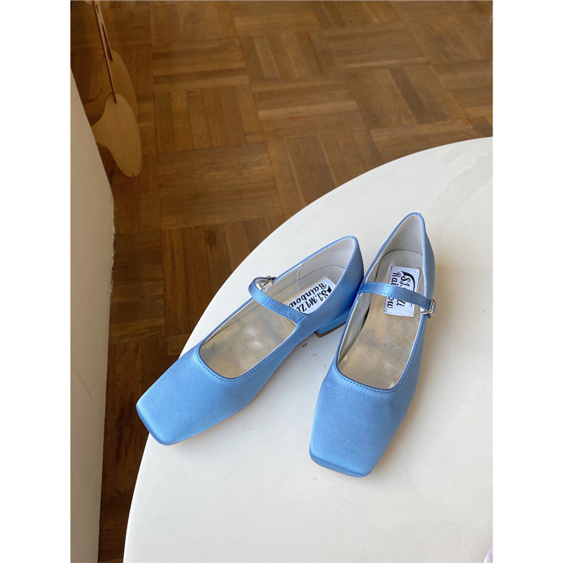 Vintage Square-Toe Satin Mary Jane Shoes