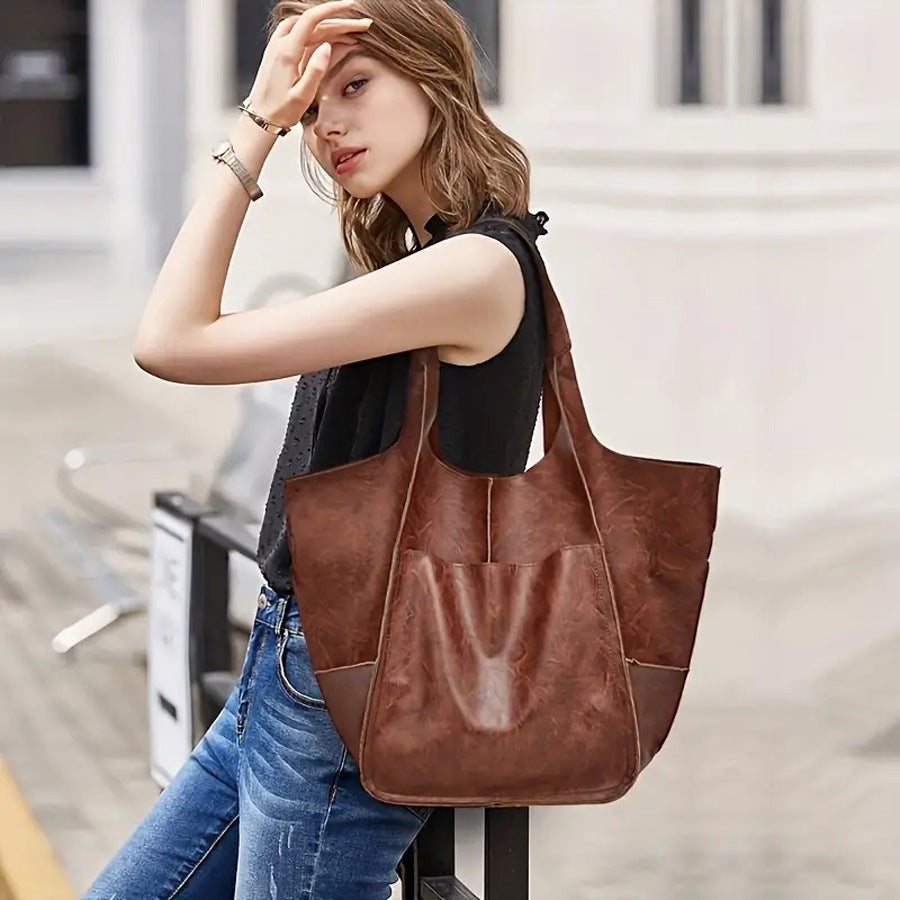 Women's Simple Soft Leather Large Capacity Handbag Travel Handbag
