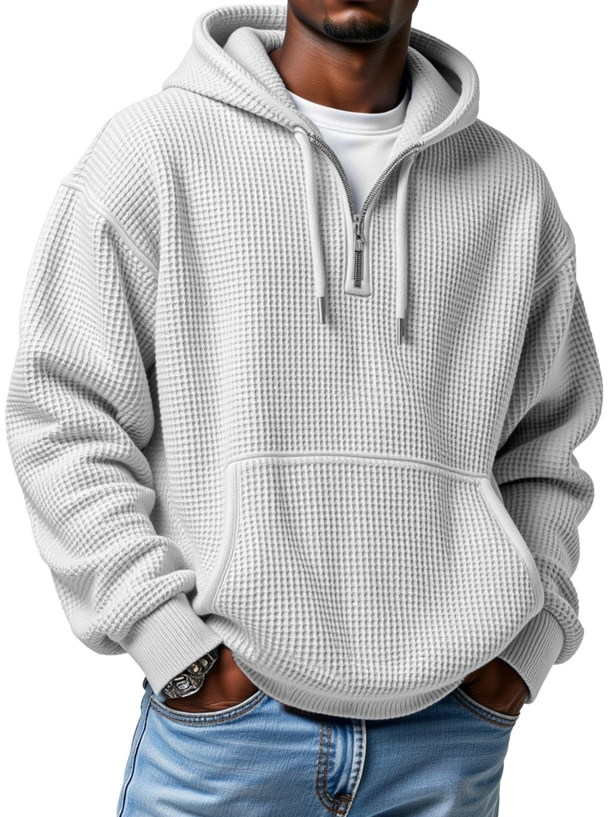 Autumn And Winter New Amazon Independent Station Fashion Sports Trendy Brand Men's Tops Waffle Hooded Sweatshirt