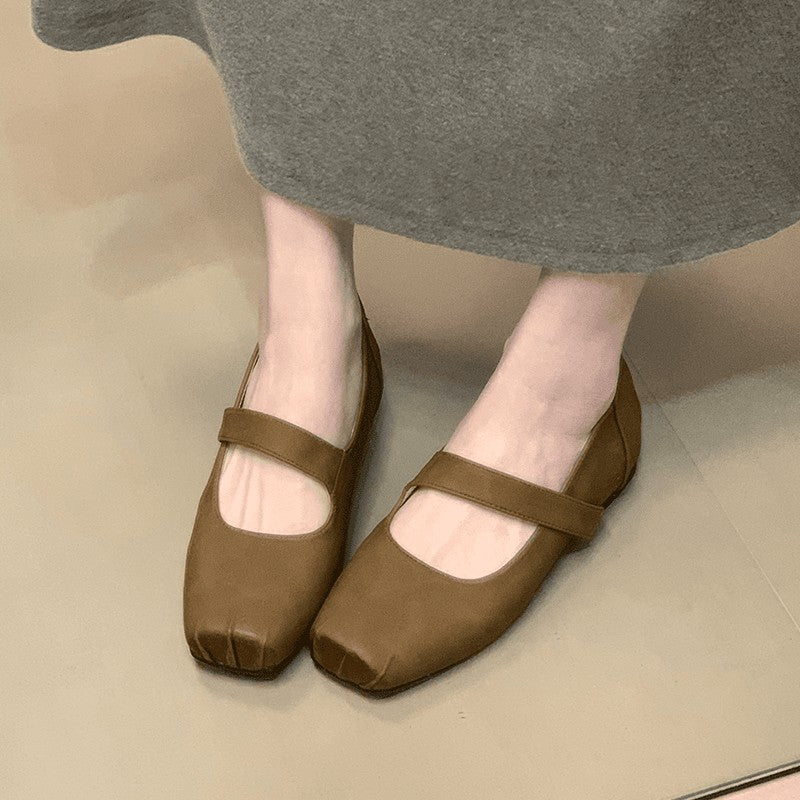 Women Split Toe Square Toe Mary Jane Flats, Single Strap Soft Faux Leather Minimalist Casual Daily Walking Shoes
