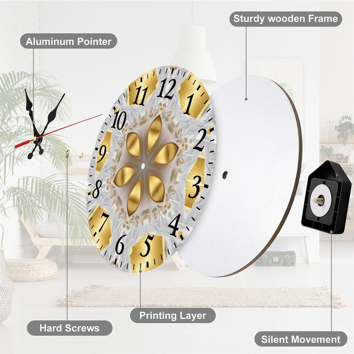 Golden Design Modern Wooden Wall Clock