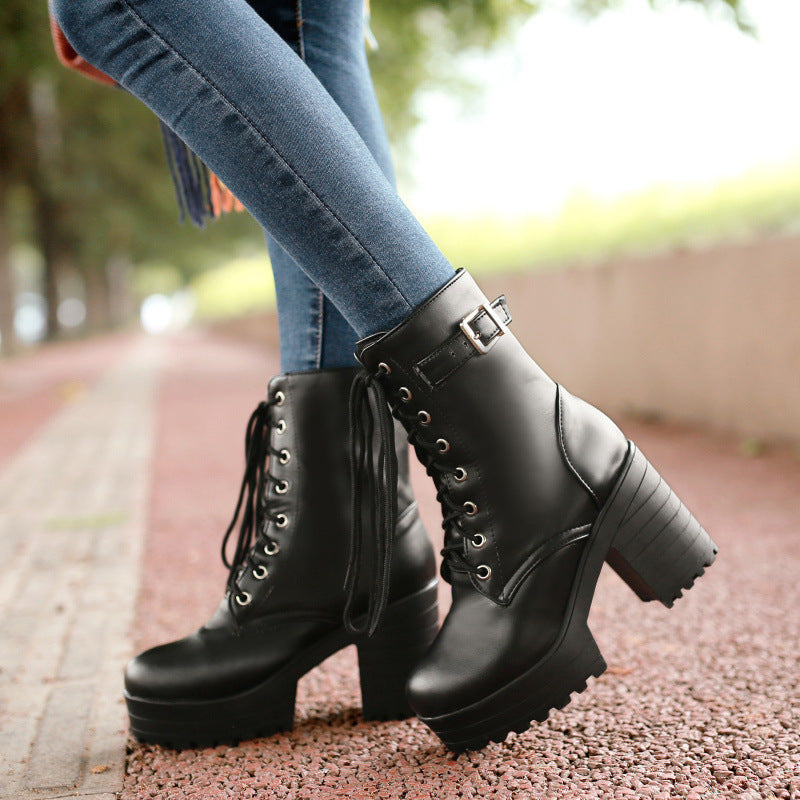 Women’s Chunky Heel PU Martin Boots