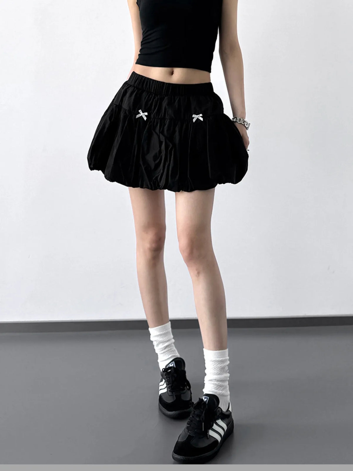 Bubble Hem Elastic Waist Mini Skirt